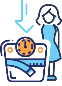 A person standing next to a weight scale